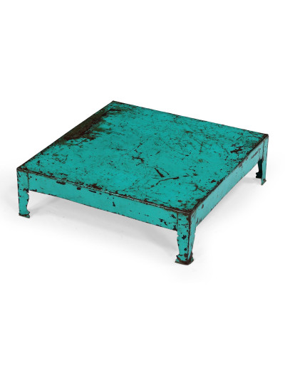 Čajový stolek, kovový, tyrkysová patina, 53x53x15cm