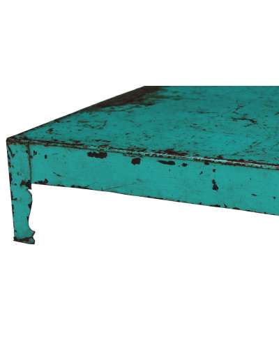 Čajový stolek, kovový, tyrkysová patina, 53x53x15cm
