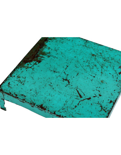 Čajový stolek, kovový, tyrkysová patina, 53x53x15cm