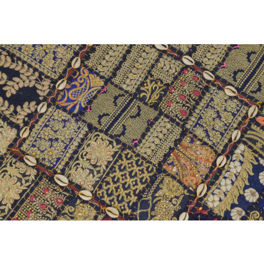 Meditační polštář ručně vyšívaný patchwork, s mušličkami, čtverec, 60x60x10cm