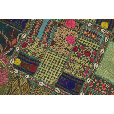 Meditační polštář ručně vyšívaný patchwork, s mušličkami, čtverec, 60x60x10cm