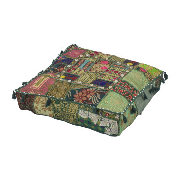 Meditační polštář ručně vyšívaný patchwork, s mušličkami, čtverec, 60x60x10cm
