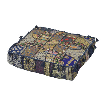 Meditační polštář ručně vyšívaný patchwork, s mušličkami, čtverec, 60x60x10cm