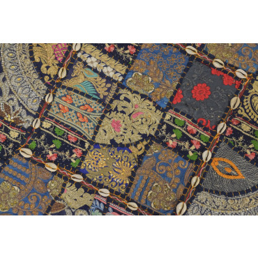 Meditační polštář ručně vyšívaný patchwork, s mušličkami, čtverec, 60x60x10cm
