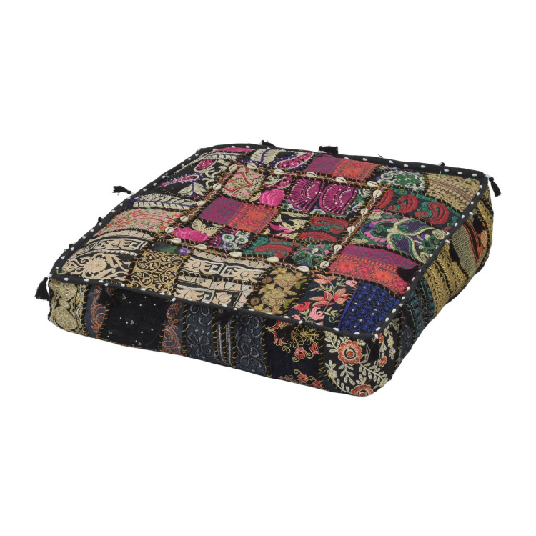 Meditační polštář ručně vyšívaný patchwork, s mušličkami, čtverec, 60x60x10cm