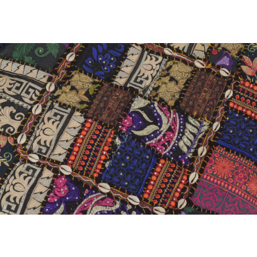 Meditační polštář ručně vyšívaný patchwork, s mušličkami, čtverec, 60x60x10cm