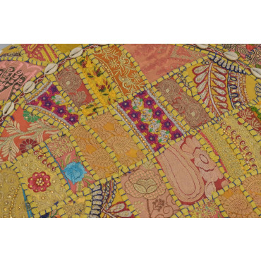 Meditační polštář, ručně vyšívaný patchwork, s mušličkami, průměr 70cm