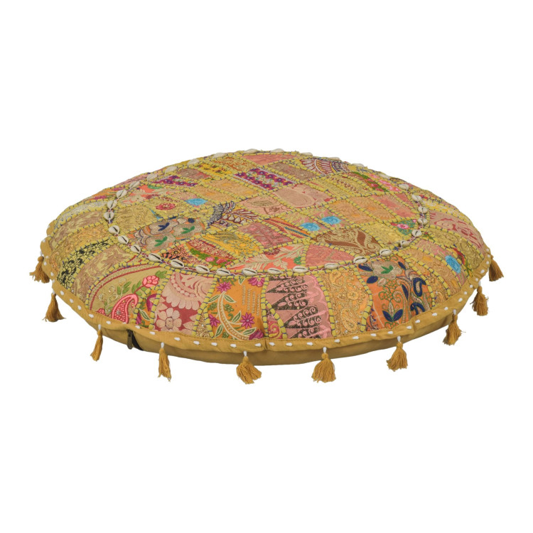 Meditační polštář, ručně vyšívaný patchwork, s mušličkami, průměr 70cm