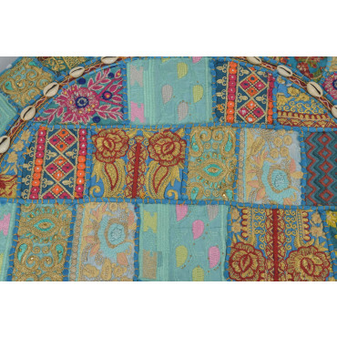Meditační polštář, ručně vyšívaný patchwork, s mušličkami, průměr 70cm