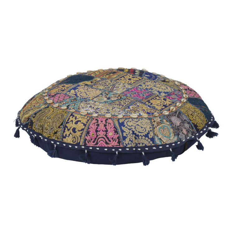 Meditační polštář, ručně vyšívaný patchwork, s mušličkami, průměr 70cm