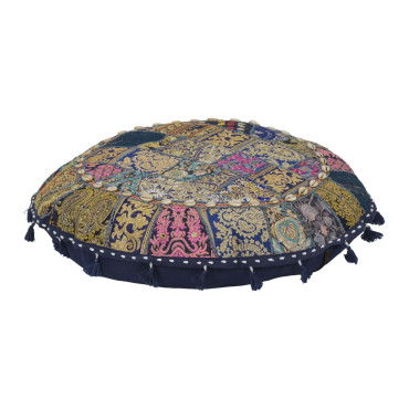 Meditační polštář, ručně vyšívaný patchwork, s mušličkami, průměr 70cm