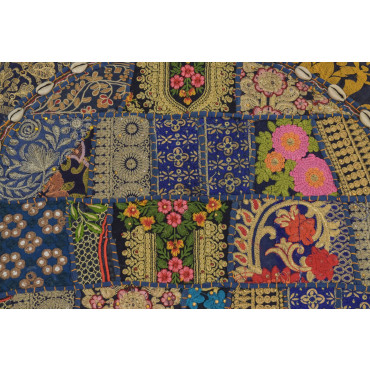 Meditační polštář, ručně vyšívaný patchwork, s mušličkami, průměr 70cm