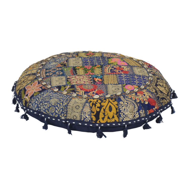 Meditační polštář, ručně vyšívaný patchwork, s mušličkami, průměr 70cm
