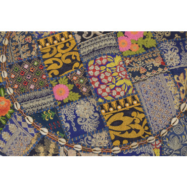 Meditační polštář, ručně vyšívaný patchwork, s mušličkami, průměr 70cm