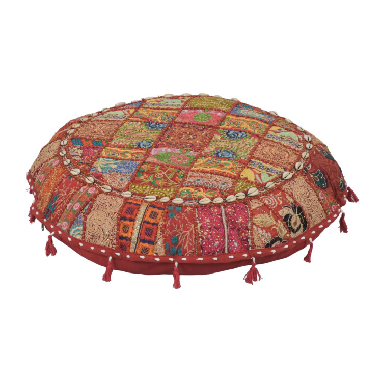 Meditační polštář, ručně vyšívaný patchwork, s mušličkami, průměr 70cm