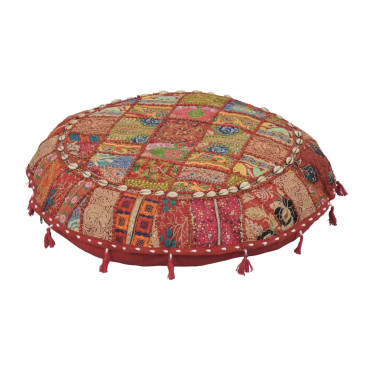 Meditační polštář, ručně vyšívaný patchwork, s mušličkami, průměr 70cm