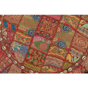 Meditační polštář, ručně vyšívaný patchwork, s mušličkami, průměr 70cm