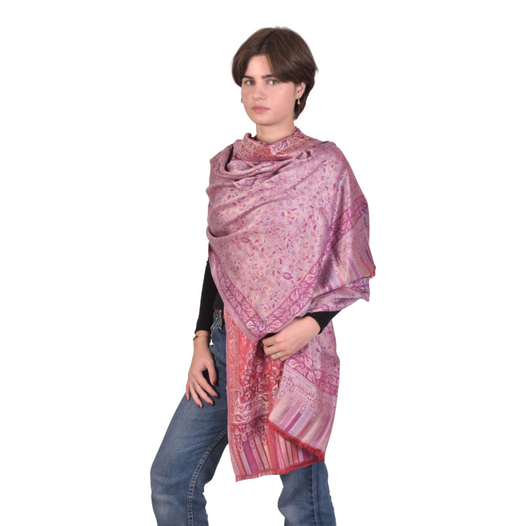 Velká šála s květinovým a paisley vzorem, s třásněmi, červená, 75x205cm