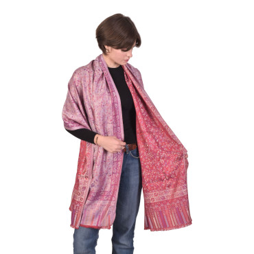 Velká šála s květinovým a paisley vzorem, s třásněmi, červená, 75x205cm