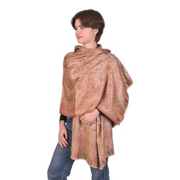 Velká šála s květinovým a paisley vzorem, s třásněmi, béžová, 75x205cm