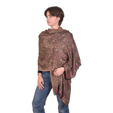 Velká šála s květinovým a paisley vzorem, s třásněmi, černá, 75x205cm