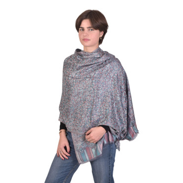 Velká šála s květinovým a paisley vzorem, s třásněmi, šedá, 75x205cm