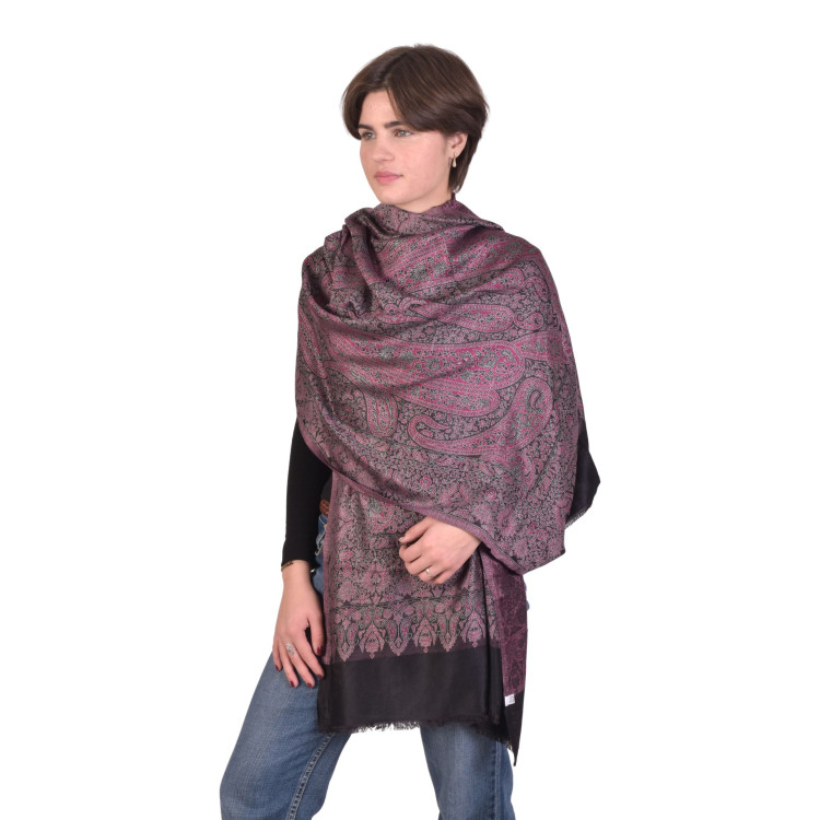 Velká šála s paisley vzorem a třásněmi, černá, 75x205cm
