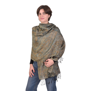 Velká šála s paisley vzorem a třásněmi, černá, 75x205cm