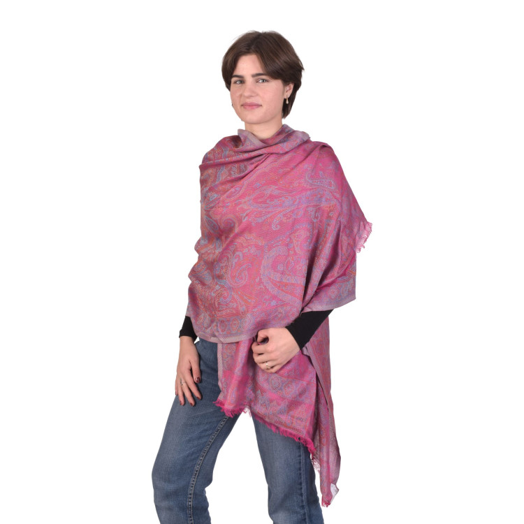Velká šála s paisley vzorem, růžová 75x205cm