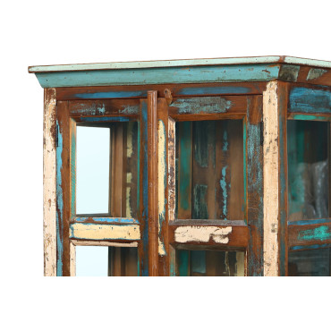 Prosklená skříň v "GOA" stylu z recyklovaného dřeva, 90x45x180cm