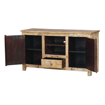 Komoda pod TV z mangového dřeva, bílá patina, 140x45x77cm