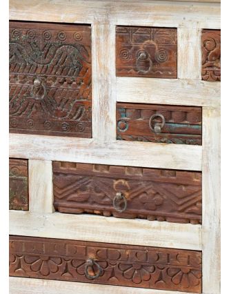 Komoda z antik teakového dřeva, šuplíky s ručními řezbami, 142x45x75cm