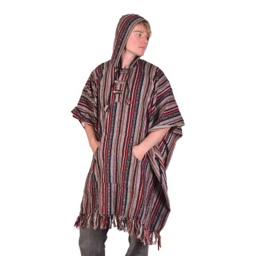 Tibetské pončo z česané bavlny, kapsy, kapuca