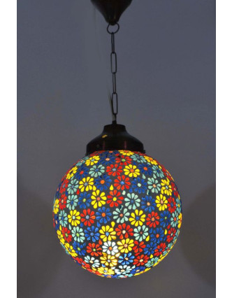 Kulatá skleněná mozaiková lampa, multibarevné květiny, ruční práce, 25x27cm