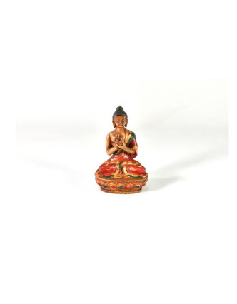 Buddha, sedící na podstavci, ručně malovaný, pryskyřice, 11,5cm