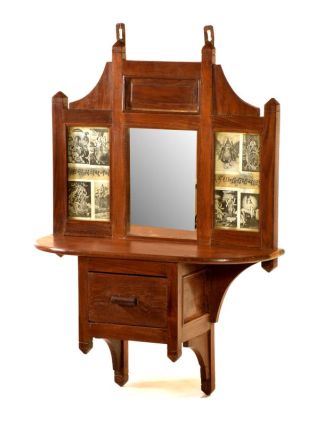Zrcadlo v rámu z teakového dřeva se šuplíkem a poličkou, 54x20x74cm