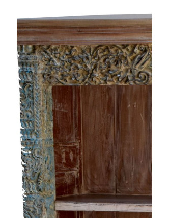 Knihovna z antik teakového dřeva, ruční řezby, 122x46x177cm