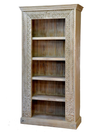 Knihovna z antik teakového dřeva, ruční řezby, 113x43x213cm
