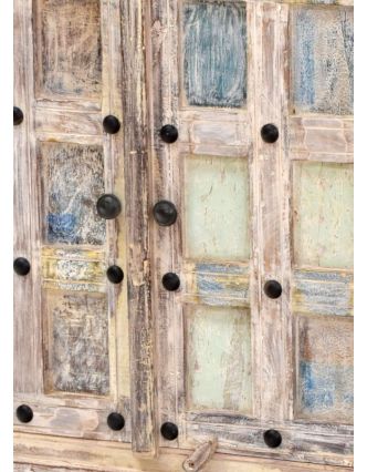 Komoda z teakového dřeva, dvířka ze starých okenic, 80x40x80cm